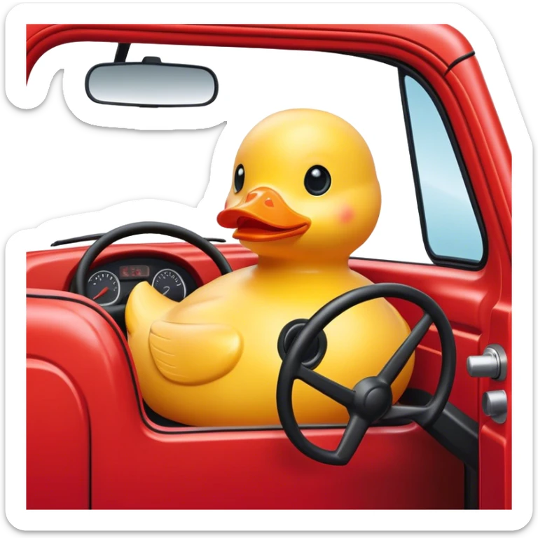 yellow rubber duck in the drivers seat of a red truck sticker