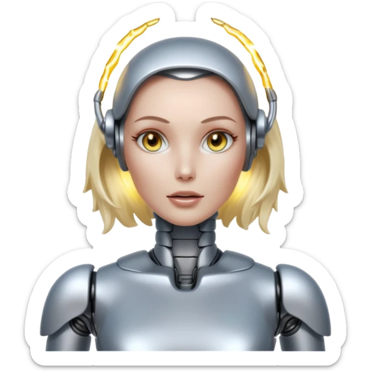 A female robot with a sexy body and power surging out of her brain sticker