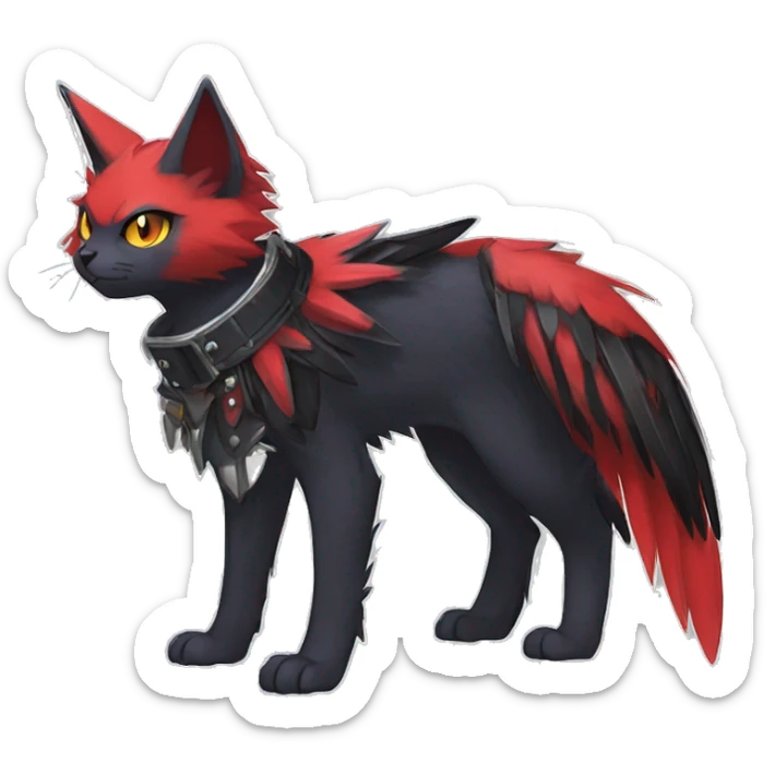 cool edgy black punk red nargacuga-cat-raven-animal hybrid Fakemon collar full body sticker