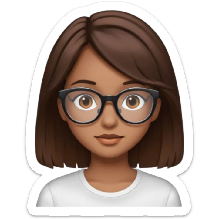 une ado, brune aux cheuveux tres fonces, blanche, un peu bronzee,lunettes carres noires, yeux bruns sticker