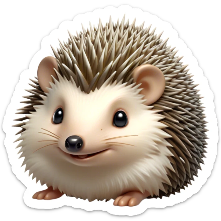Cinematic Cheeky Hedgehog Portrait Emoji, Head tilted playfully with a mischievous squint and a tiny, cheeky grin, showcasing a compact, prickly body with soft quills and perky little ears, Simplified yet remarkably expressive features, highly detailed, glowing with a vibrant, playful glow, high shine, spirited and quirky, stylized with an air of whimsical woodland mischief, soft glowing outline, capturing the essence of a cheeky hedgehog that looks ready to roll out of the screen with playful attitude! sticker