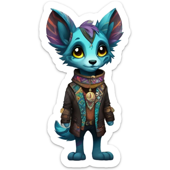 cute cool edgy fantasy animal fursona creature by griffsnuff & LiLaiRa & Falvie with exotic colors with patterns and collar full body sticker