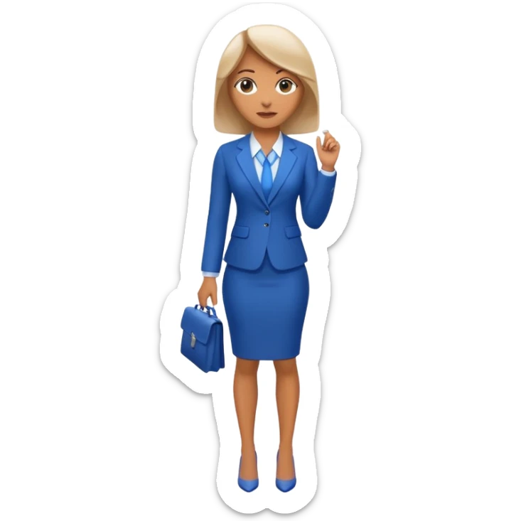 full body woman emoji inspired by AT&T, blue and white color scheme, business attire, Apple emoji style sticker