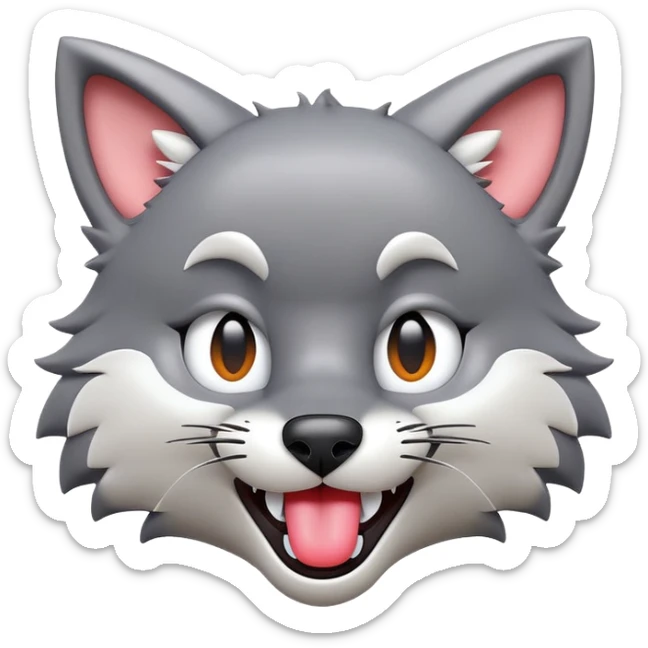 3D-style gray wolf or cat-like character emoji, silly tongue-out goofy reaction, clean and glossy, inspired by TenSquared logo sticker