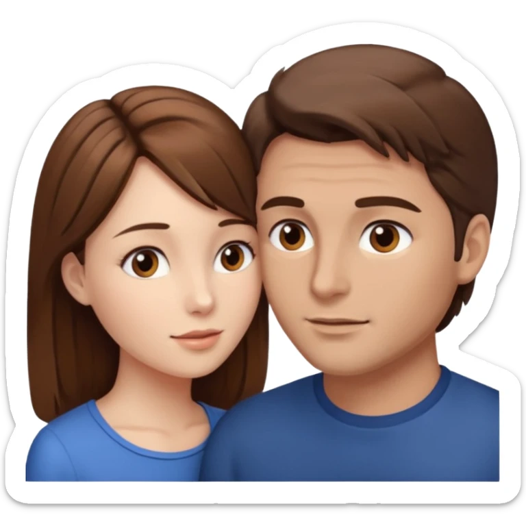 
Man head against woman head looking in their eyes, they both have brown hair sticker