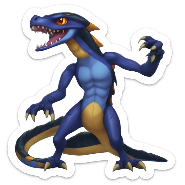 Cool Edgy Seviper-Garchomp Fakémon Digimon with Edgy markings, full body, outlined sticker