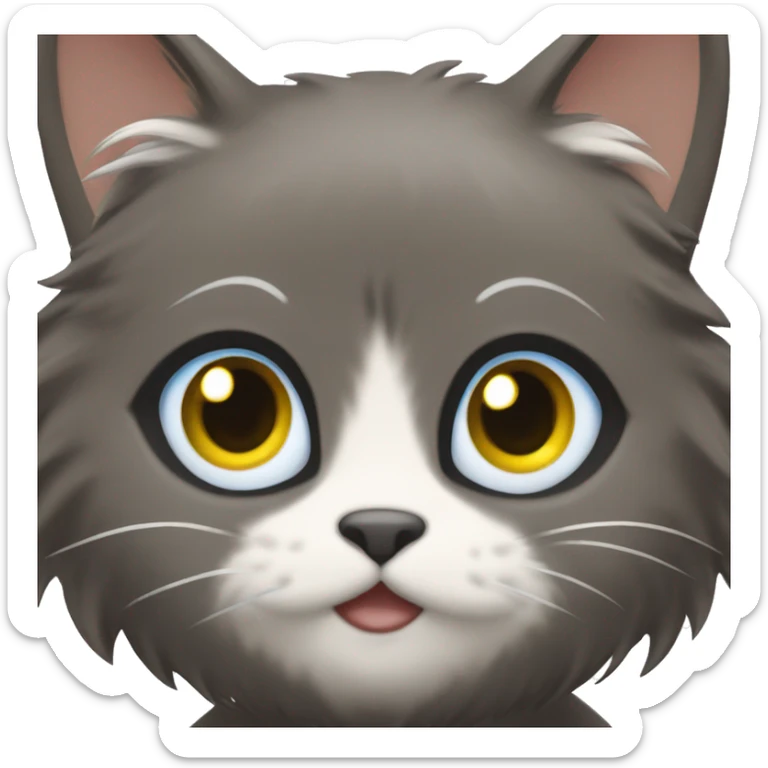 a cat with yellow eyes is fluffy in the hands of a girl with dark brown hair and blue eyes sticker