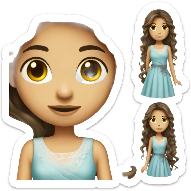 Brunette  girl long hair fashion designer sewing a dress sticker