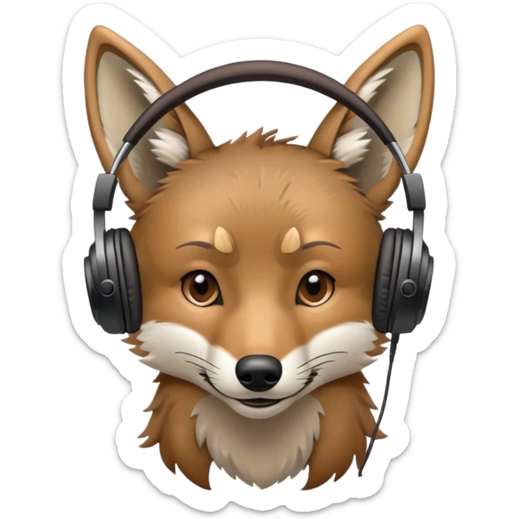 Coyote with headphones on head sticker