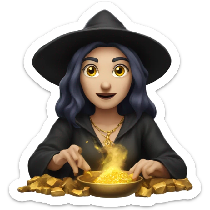 caucasian witch doing gold spell sticker