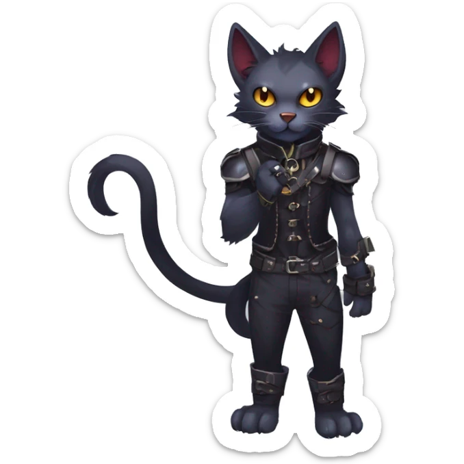 cool edgy fantasy dark-shadow-themed animal vampiric cat hybrid Fakemon  with a harness and collar full body sticker