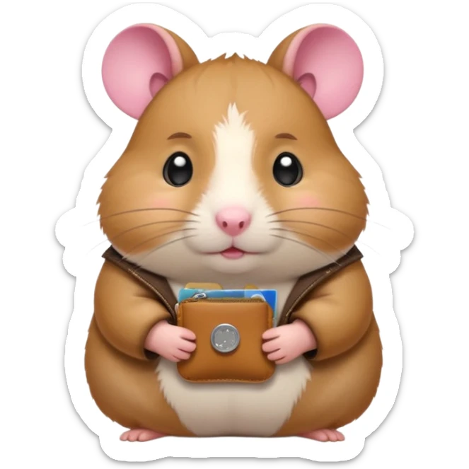 cartoon-style hamster melancholy expression opening his coin purse to showcase he's poor with empty pockets sticker