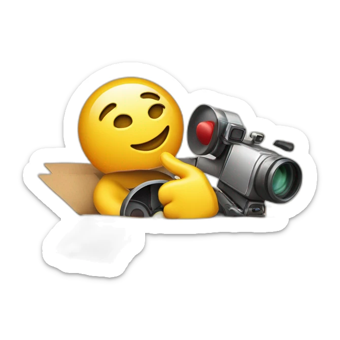 Video icons, movie camera, film, play, logos, likes, thumbs up, marks, views, coverage, applause fly out of a Cardboard box sticker