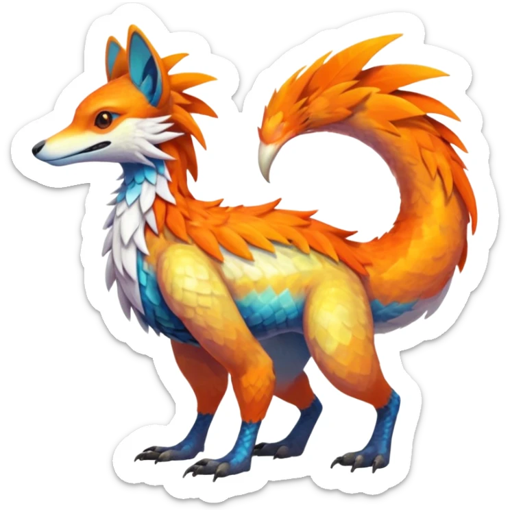 Colorful Fruity Iridescent Warm-colored Tropical Exotic Vernid-Sergal-Trico-Silvally-Nargacuga-fusion-hybrid-animal-creature, full body sticker