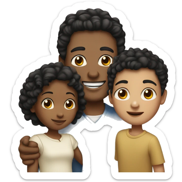 Family of three white skin wife and husband and little boy with black hair and curly hair sticker