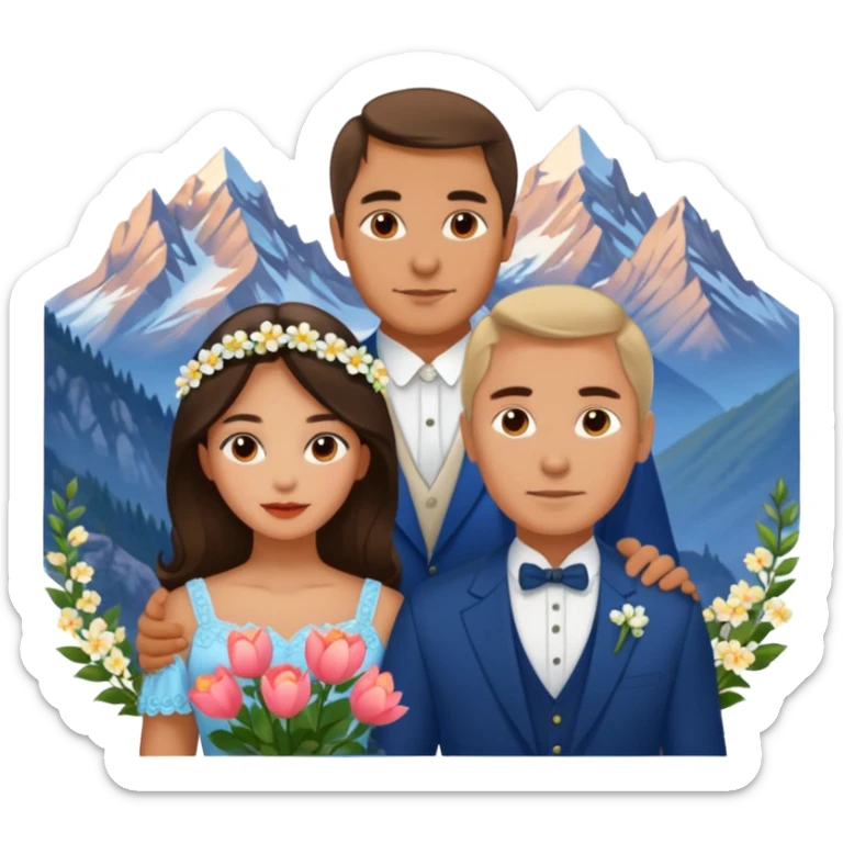 Couple traveling in Montenegro russian man and elegant  Latina girl delicate flowers and mountains in the background  sticker