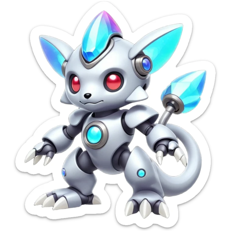 Mechanical Nebulae Cute Adorable Colorful Shiny Iridescent Futuristic Modern Cybernetic Protogen-Fakémon-Pokémon-creature-fusion (full body) sticker