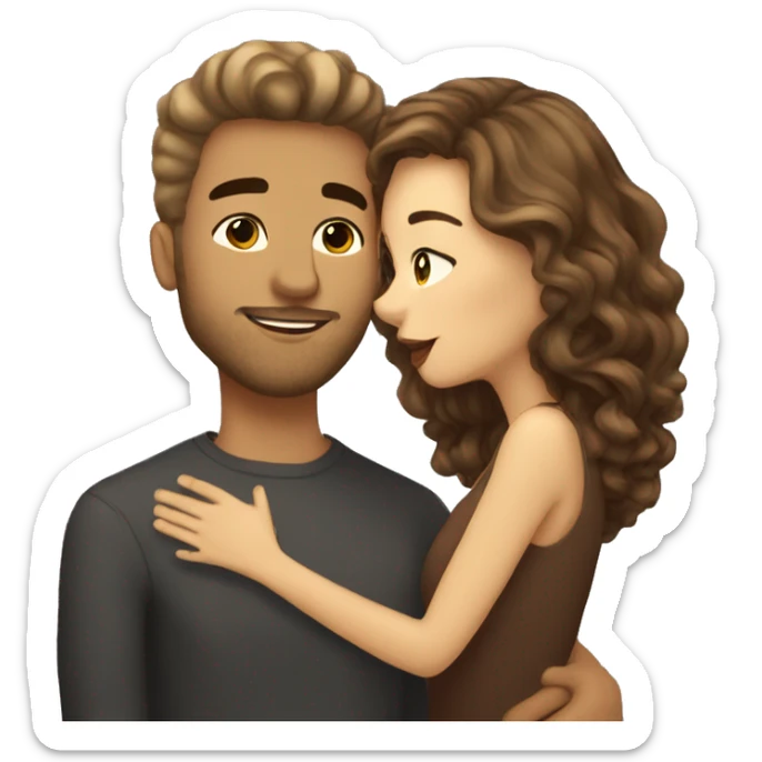 Short hair fair tone guy kissing wavy long hair brown tone girl sticker
