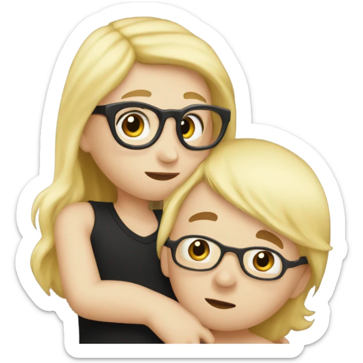 blonde woman with glasses and boy with black cap and no glasses kissing. both are white sticker