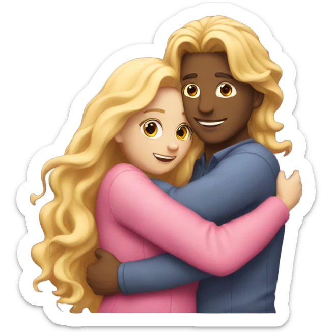 make a guy and a girl, they are hugging, the girl has pink long wavy hair, the guy has blonde hair sticker