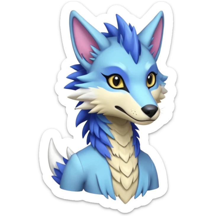 Edgy shiny exotic colorful smooth soft pastel modern anthro furry vernid-sergal-trico-Protogen-Primagen-WereGarurumon-hybrid by Falvie, LiLaiRa, AngieWolf sticker