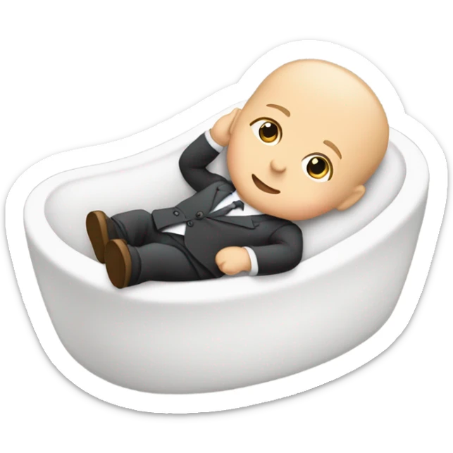 white newborn baby in a business suit lies in a cradle sticker