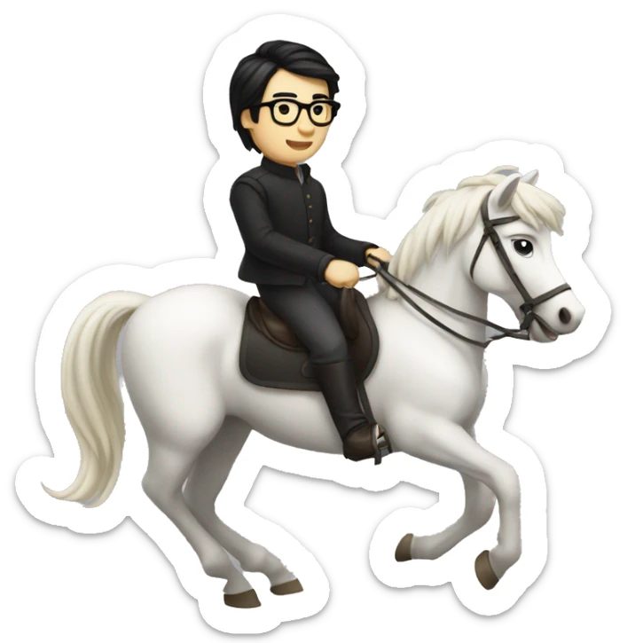 man in glasses black hair, white skin, european, riding a horse sticker