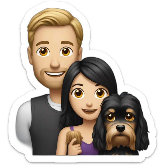 Hold Family with a White man and a White woman with long black hair and a small yorkshire terrier  dog sticker