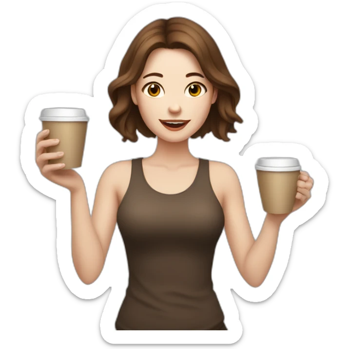 woman with brown hair and pale skin juggling with coffee cups sticker