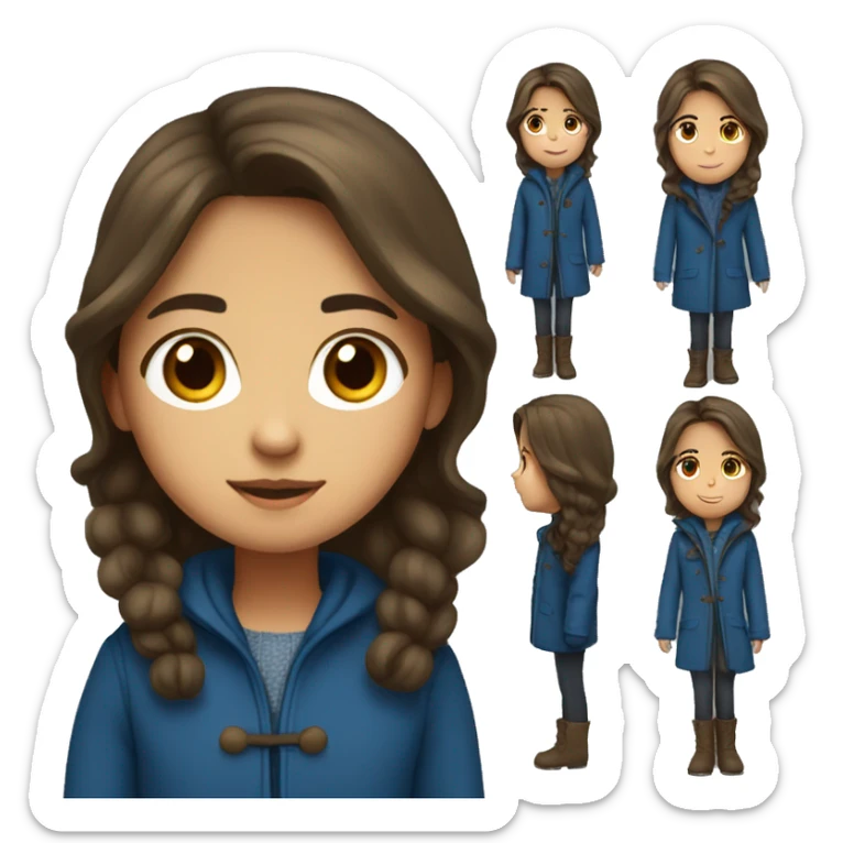 winter, christmas, hispanic, long brown hair, girl, brown eyes, child, full body, blue coat sticker