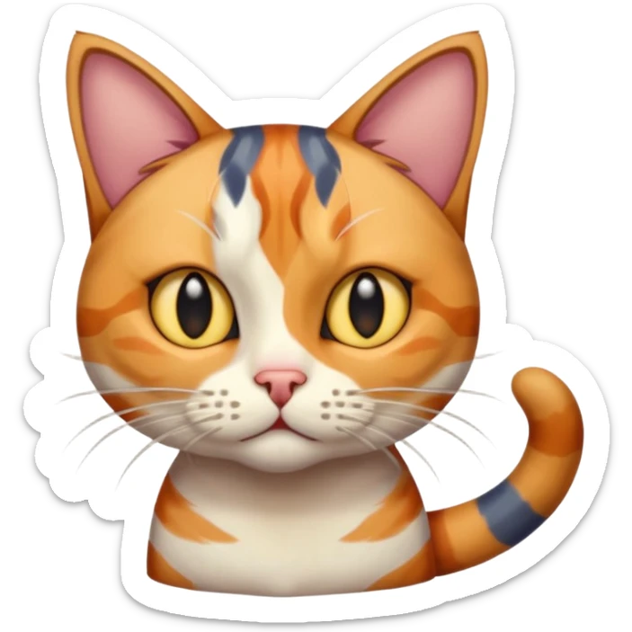 full body colourful calico tabby cat with disproportioned head with an anxious face sticker