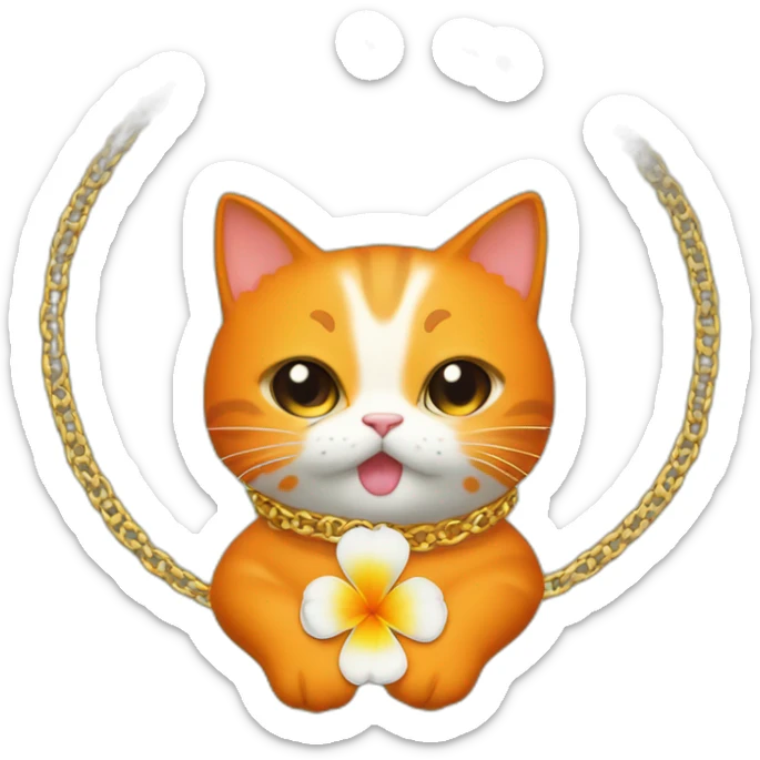 Un chat orange avec une fleur sur la tête et un collier sur le cou qui fait gring gring sticker
