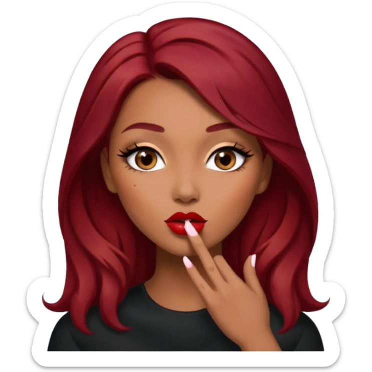 dark red hair woman with make up and light brown skin sending a kiss sticker