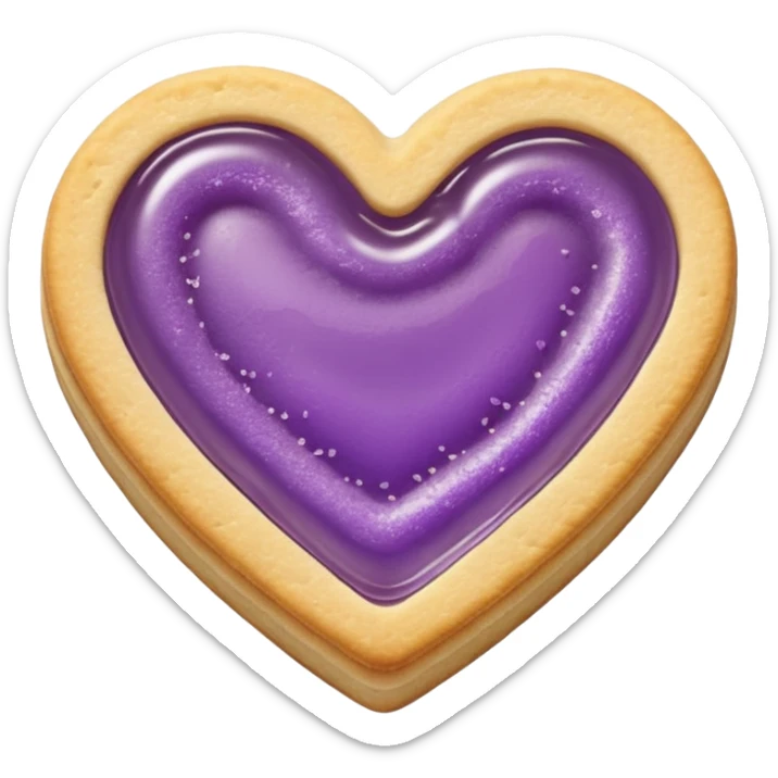 Realistic shortbread cookie in the shape of a heart with Pale Purple color jelly middle filling and sprinkled powder sugar on top. sticker