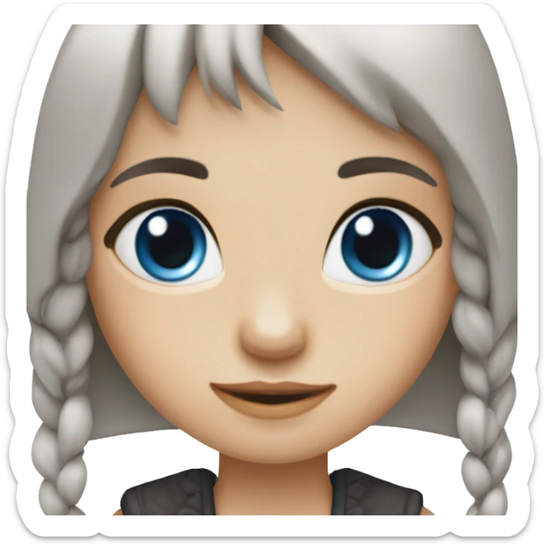 Girl with long dark hair, fair skin and gray-blue eyes, bangs to the side, ring earrings  sticker