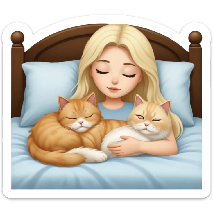 pretty girl with dark long hair sleeping with blonde persian cat in bed sticker