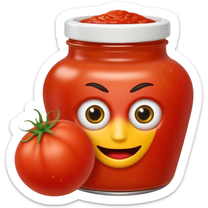 Un tarro de salsa de tomate y un tarro de salsa de mostaza al uno al lado del otro, los dos tarros con ojos sticker