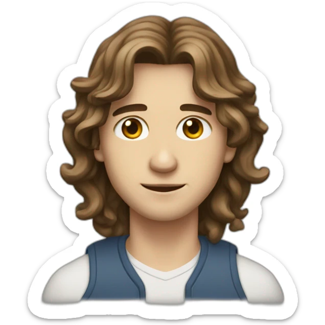 Young men type italian, White skin, with long wavy brown hair, Little bit dezoom sticker