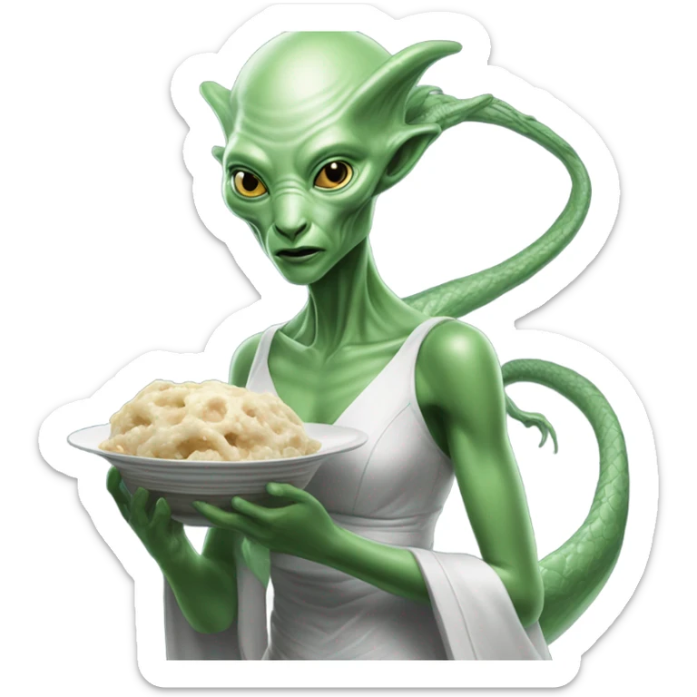 Photo realistic, alien female green,  on white china dragon infinite story sticker