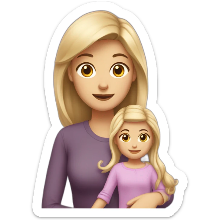 Maman brune qui fait un câlin à ça fille blonde sticker
