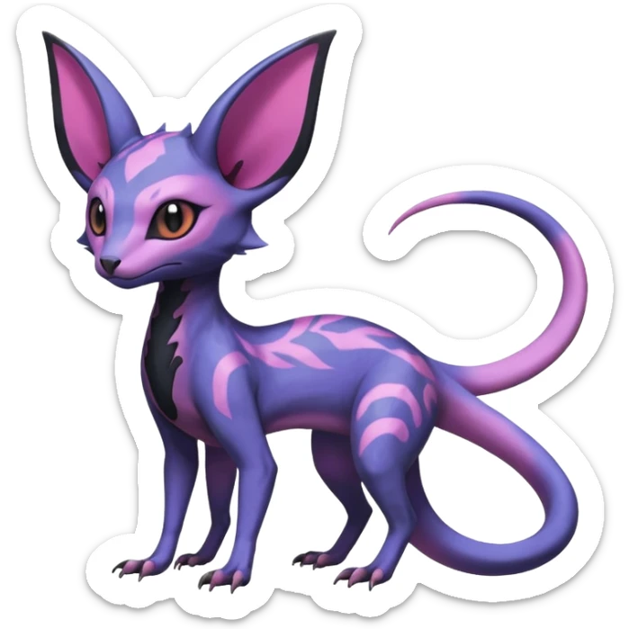 Rare realistic cool cute epic aesthetic colorful Salandit-Amaura-Espeon-Genet-species-Fakemon-hybrid-creature, with markings, full body sticker