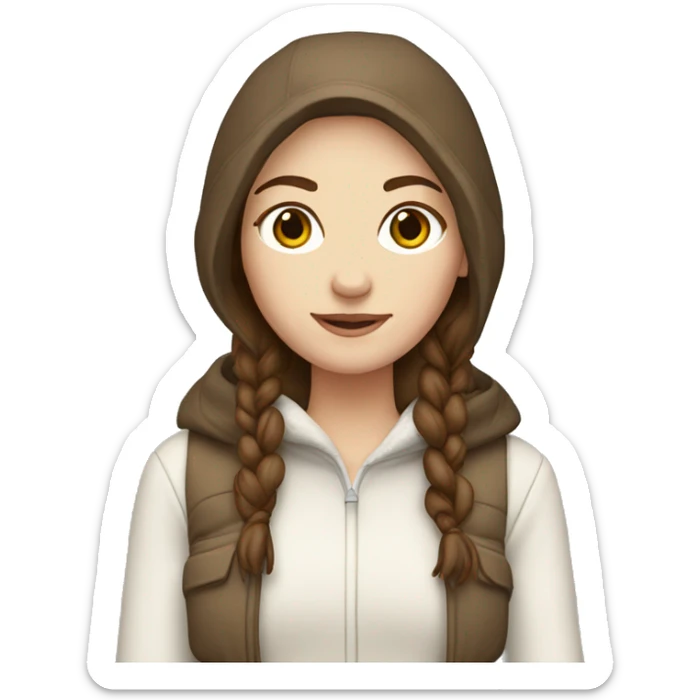 white girl with brown hair wearing a white and brown winter outfit sticker