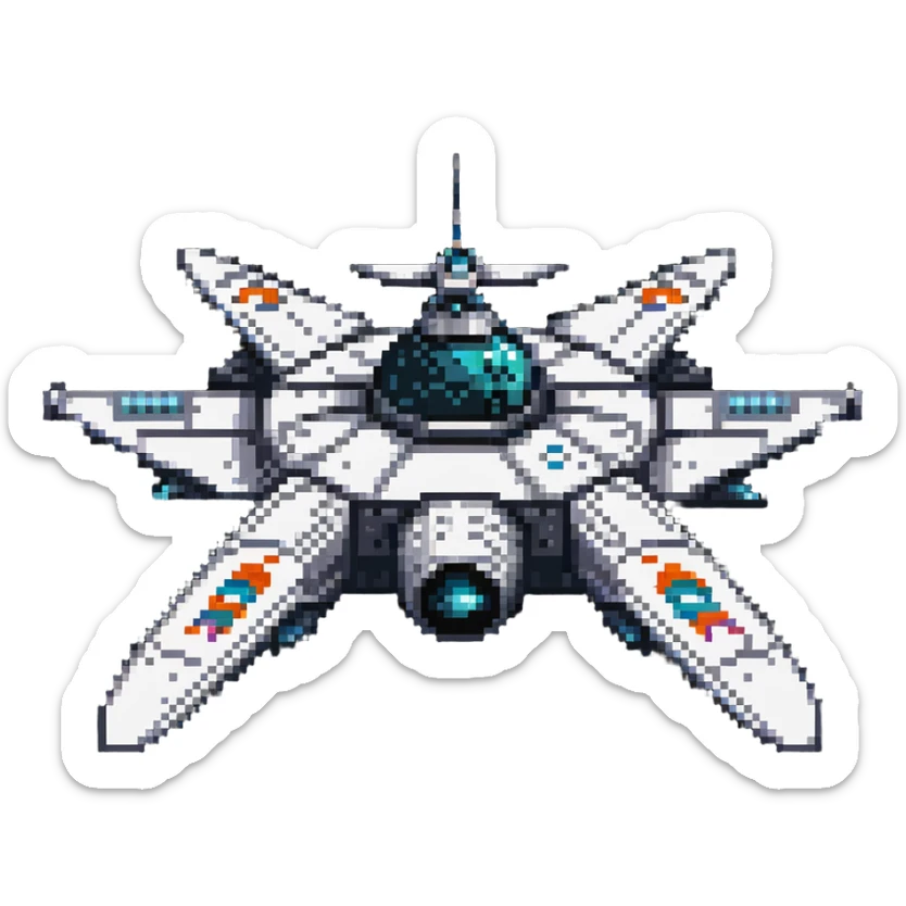 Retro-futuristic space cruiser with round portholes and fins sticker