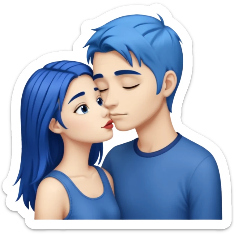 DARK Blue hair girl kissing tall blue hair boy sticker