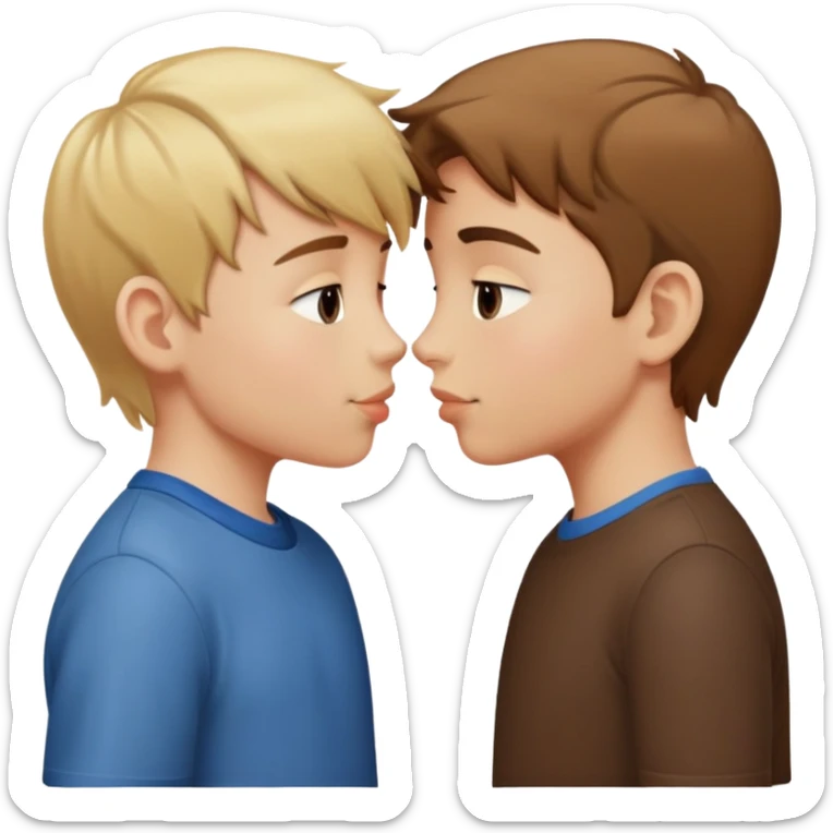 A blonde boy and a brown hair boy kissing and holding hands sticker