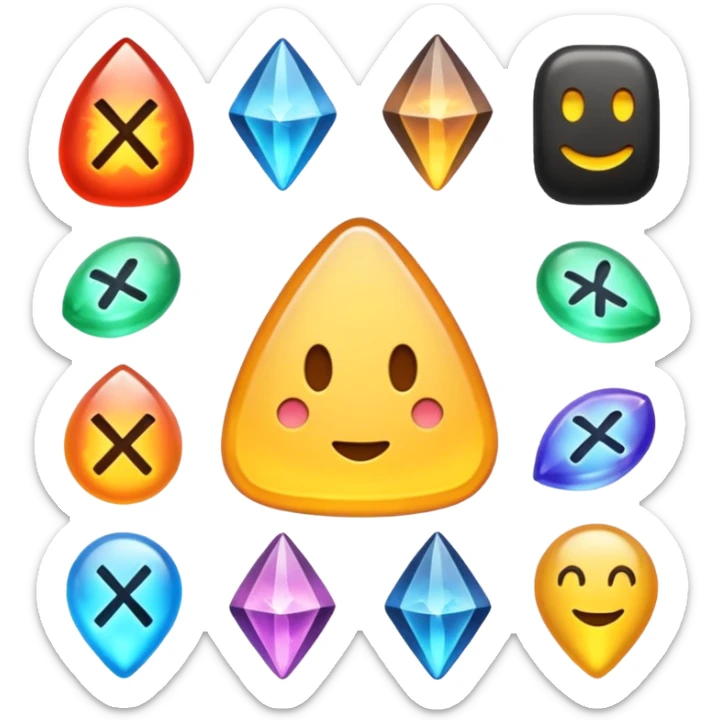 the words 'Rune souk' in an emoji style, with whimsical rune stones and a magical aura sticker