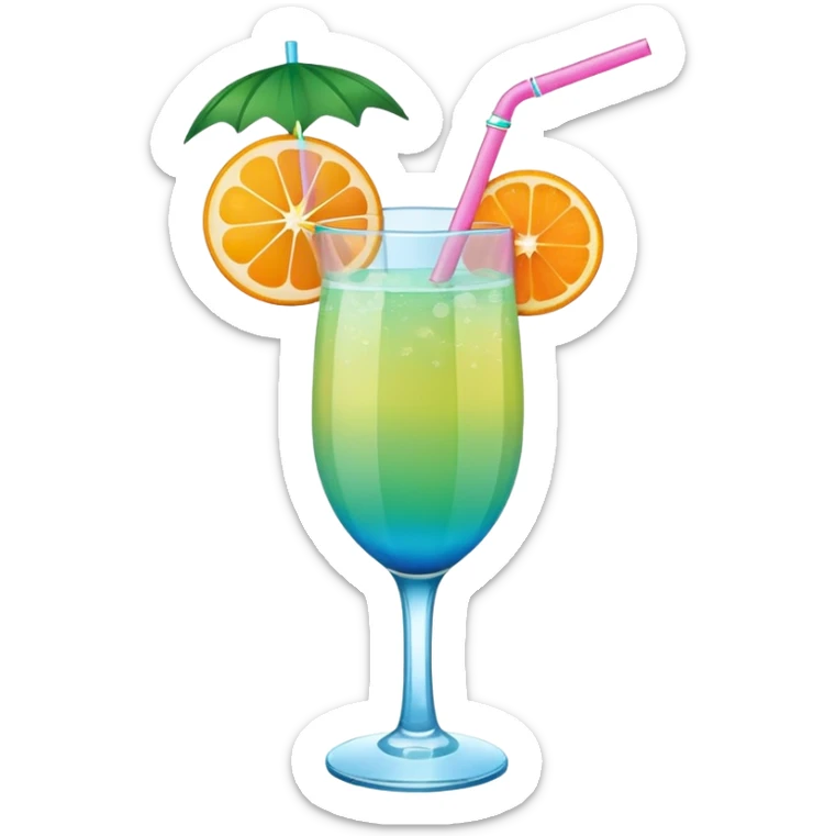tropical greeni pink and blue mimosa with straw and orange on the side of the top sticker