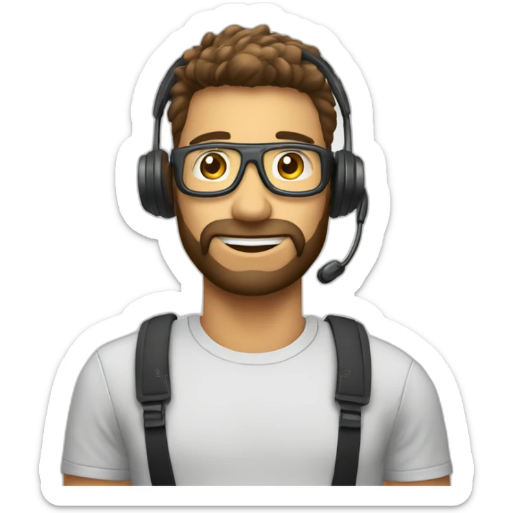 customer service man with headset X emoji too hot with Materiel.net t-shirt sticker