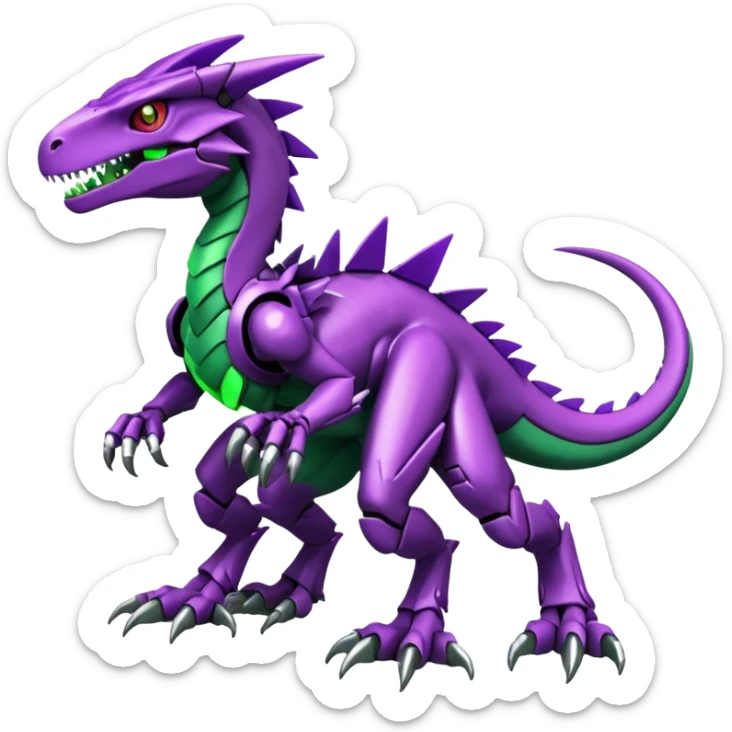 Cool Edgy Purple Green Digimon-Fakemon-Guilmon-Velociraptor-Dragon-Mecha full body sticker