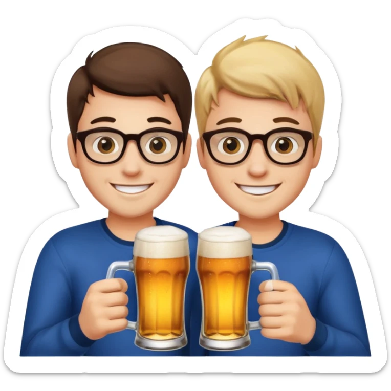 Two young guys holding a glass of beer in their hand and clinking glasses of beer sticker